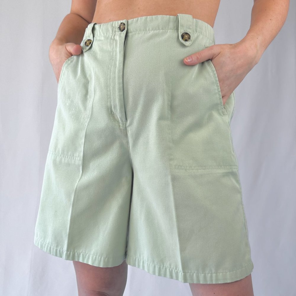 Vintage Sage Green High Waisted Shorts